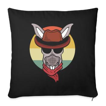 Donkey With Cowboy Hat Farm Worker - Throw Pillow Cover 17.5” x 17.5” - black - Front