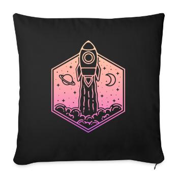 Line Art Space Rocket Launch Gradient Color Fade - Throw Pillow Cover 17.5” x 17.5” - black - Front
