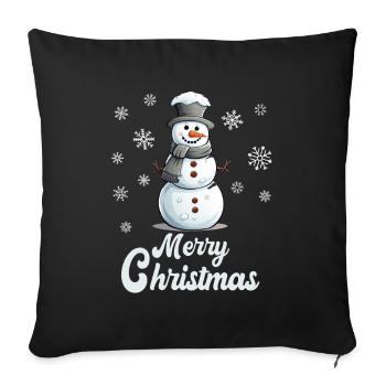 Snowman Merry Christmas - Throw Pillow Cover 17.5” x 17.5” - black - Front