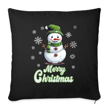 Snowman Merry Christmas - Throw Pillow Cover 17.5” x 17.5” - black - Front