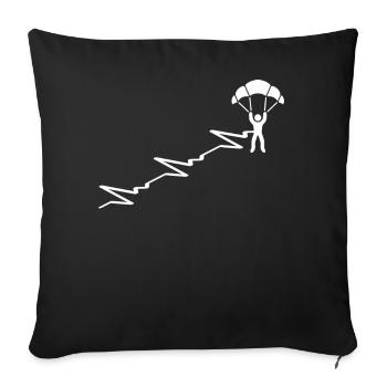 Parachuting SKYDIVE SKYDIVING SKYDIVER Heartbeat - Throw Pillow Cover 17.5” x 17.5” - black - Front