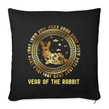 Chinese New Year Of Rabbit Chinese Zodiac Years - Throw Pillow Cover 17.5” x 17.5” - black - Front