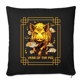 Year Of Pig Chinese Zodiac Chinese New Year - Throw Pillow Cover 17.5” x 17.5” - black - Front