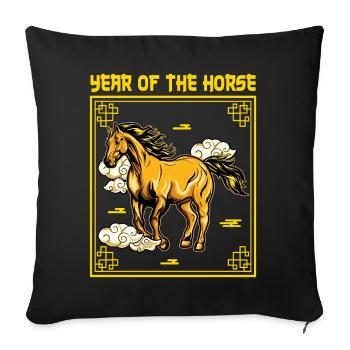Year Of The Horse Chinese Zodiac Chinese New Year - Throw Pillow Cover 17.5” x 17.5” - black - Front