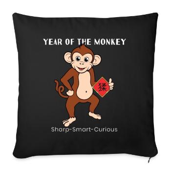 Year Of Monkey Cute Zodiac Chinese New Year - Throw Pillow Cover 17.5” x 17.5” - black - Front
