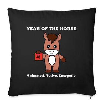 Year Of Horse Cute Zodiac Chinese New Year - Throw Pillow Cover 17.5” x 17.5” - black - Front