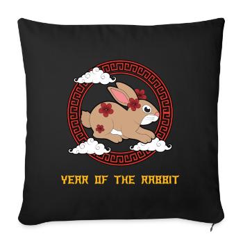 Year Of The Rabbit Cute Kawaii Chinese New Year - Throw Pillow Cover 17.5” x 17.5” - black - Front