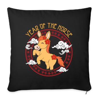 Year Of Horse Kawaii Zodiac Chinese New Year - Throw Pillow Cover 17.5” x 17.5” - black - Front