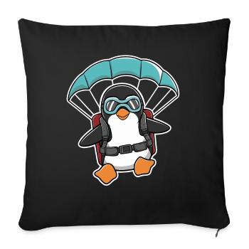 Parachuting Penguin With Goggles - Throw Pillow Cover 17.5” x 17.5” - black - Front