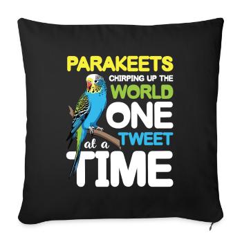 Parakeets Chirping Up The World One Tweet - Throw Pillow Cover 17.5” x 17.5” - black - Front