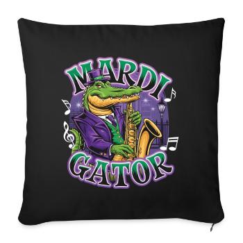 Mardi Gras Alligator Mardigator - Throw Pillow Cover 17.5” x 17.5” - black - Front