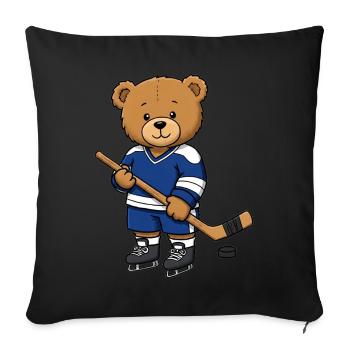 Teddy bear ice hockey player - Throw Pillow Cover 17.5” x 17.5” - black - Front
