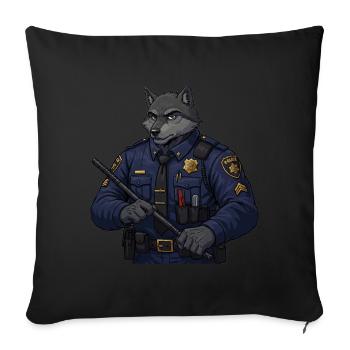 Wolf policeman with stick - Throw Pillow Cover 17.5” x 17.5” - black - Front