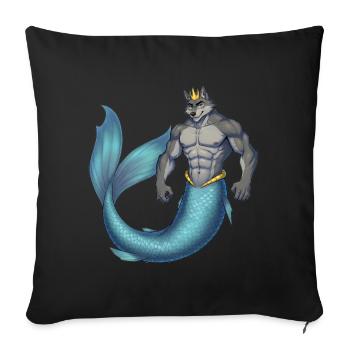 Wolf mermaid king - Throw Pillow Cover 17.5” x 17.5” - black - Front