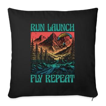 Paragliding Run Launch Fly Repeat Paramotoring - Throw Pillow Cover 17.5” x 17.5” - black - Front
