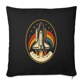 Retro Rocket Launch – Space Shuttle Style - Throw Pillow Cover 17.5” x 17.5” - black - Front