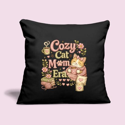 Cozy Cat Mom Era Faux Stitched Design - Throw Pillow Cover 17.5” x 17.5”