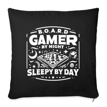 Board Gamer By Night Sleepy By Day - Throw Pillow Cover 17.5” x 17.5” - black - Front