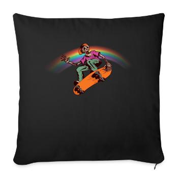 Skating Skeleton - Throw Pillow Cover 17.5” x 17.5” - black - Front