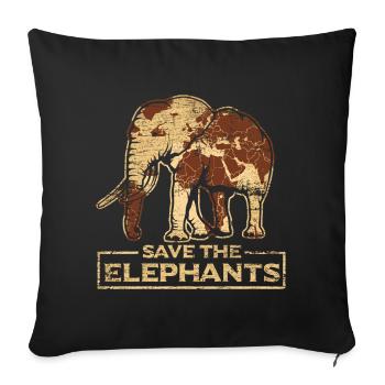 Save The Elephants Elephant - Throw Pillow Cover 17.5” x 17.5” - black - Front
