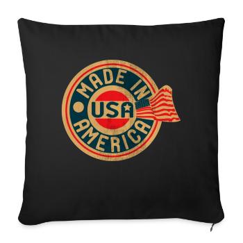 USA Made in America Flag - Throw Pillow Cover 17.5” x 17.5” - black - Front