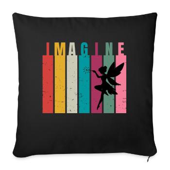 Imagine Fantasy Creatures - A Fairy - Throw Pillow Cover 17.5” x 17.5” - black - Front