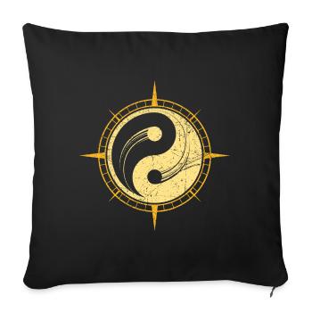 Ying Yang Compass Rose Ying and Yang Chinese - Throw Pillow Cover 17.5” x 17.5” - black - Front