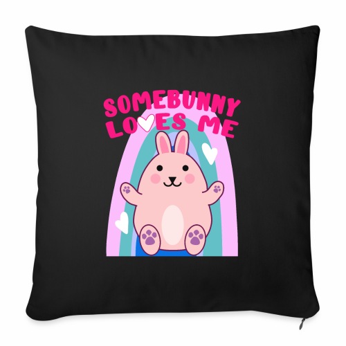 Easter Bunny Rabbit Rainbow Hearts Kawaii Anime LG - Throw Pillow Cover 17.5” x 17.5”