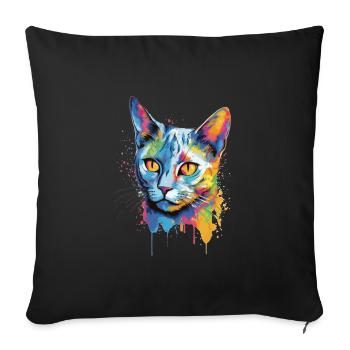 Colorful Russian-blue cat - Throw Pillow Cover 17.5” x 17.5” - black - Front