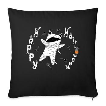 Halloween Cat Mummy For Cat Lover - Throw Pillow Cover 17.5” x 17.5” - black - Front