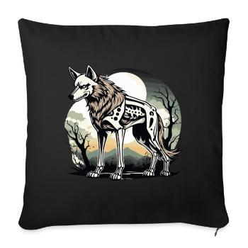 Wolf Skeleton Illustration - Throw Pillow Cover 17.5” x 17.5” - black - Front