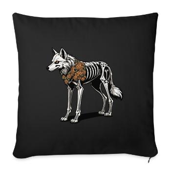 Wolf Skeleton Illustration - Throw Pillow Cover 17.5” x 17.5” - black - Front