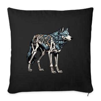 wolf Skeleton Illustration - Throw Pillow Cover 17.5” x 17.5” - black - Front