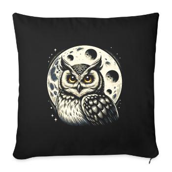 Mystical Owl Against The Backdrop Of The Moon - Throw Pillow Cover 17.5” x 17.5” - black - Front