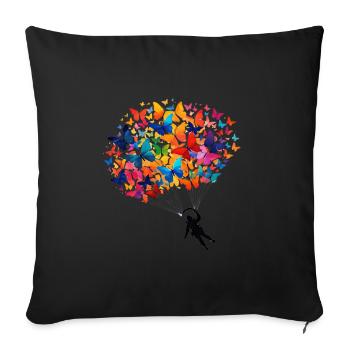 Skydiver in a Parachute of Butterflies - Throw Pillow Cover 17.5” x 17.5” - black - Front