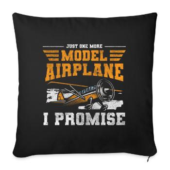 Model Airplane Air Traffic Flying Machine Aircraft - Throw Pillow Cover 17.5” x 17.5” - black - Front
