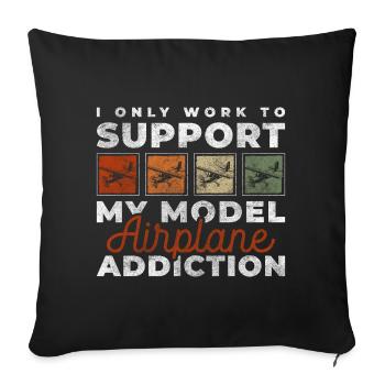 Model Airplane Model Maker Aircraft - Throw Pillow Cover 17.5” x 17.5” - black - Front