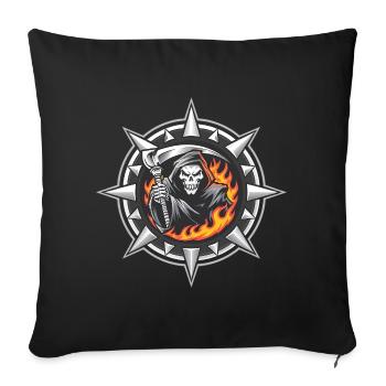 Flaming Reaper Skull Art - Throw Pillow Cover 17.5” x 17.5” - black - Front
