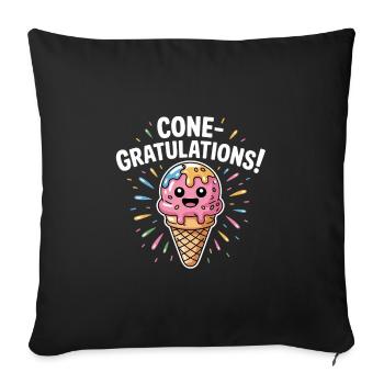 Cone-gratulations! Kawaii Ice Cream Cone - Throw Pillow Cover 17.5” x 17.5” - black - Front