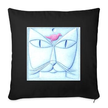 Cat and Bird after Klee - Throw Pillow Cover 17.5” x 17.5” - black - Front