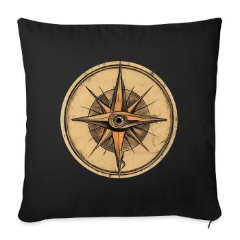 Stoic Flame Compass Rose Inner Eye Philosophy Tee - Throw Pillow Cover 17.5” x 17.5” - black - Front
