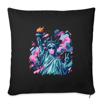 Brushstroke Statue of Liberty Blowing Bubble Gum  - Throw Pillow Cover 17.5” x 17.5” - black - Front