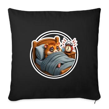 Sleepy Hamster in Bed - Throw Pillow Cover 17.5” x 17.5” - black - Front