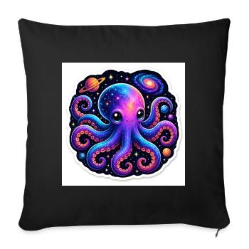 Cosmic Neon Octopus - Throw Pillow Cover 17.5” x 17.5” - black - Front