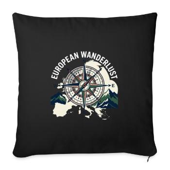 European Wanderlust Compass - Throw Pillow Cover 17.5” x 17.5” - black - Front