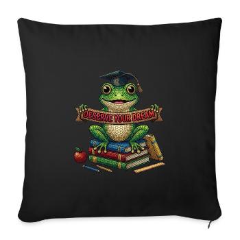 Back to School Frog | Deserve Your Dream - Throw Pillow Cover 17.5” x 17.5” - black - Front