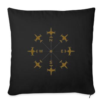 Aviation Compass Wings Circle - Throw Pillow Cover 17.5” x 17.5” - black - Front