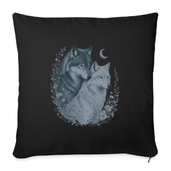 Moonlit Wolf Love - Throw Pillow Cover 17.5” x 17.5” - black - Front