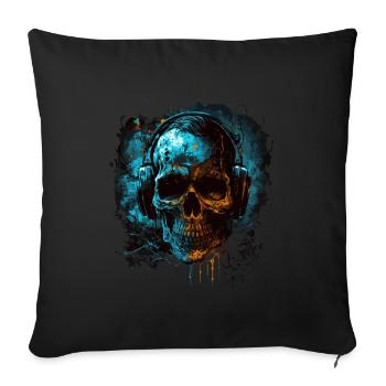 Zombie skull dj - Throw Pillow Cover 17.5” x 17.5” - black - Front
