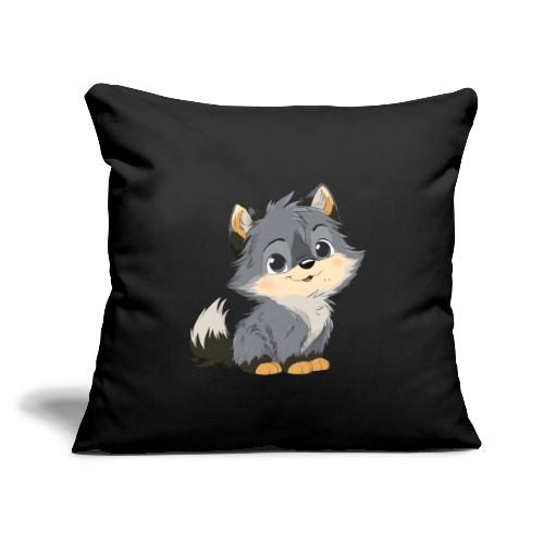 Cute Cartoon Baby Wolf with Innocent Eyes - Throw Pillow Cover 17.5” x 17.5”